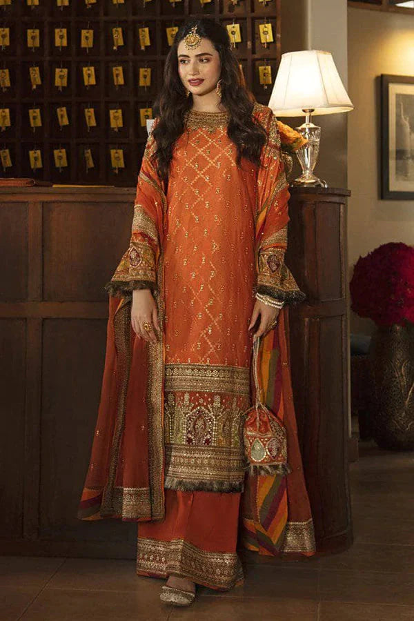 ZARMEEN & EMAAN 3PC LAWN Heavy Embroidered+Handmade Back Bazo Embroidery Dupatta Chiffon Embroidery LC 1001-D1518-NF