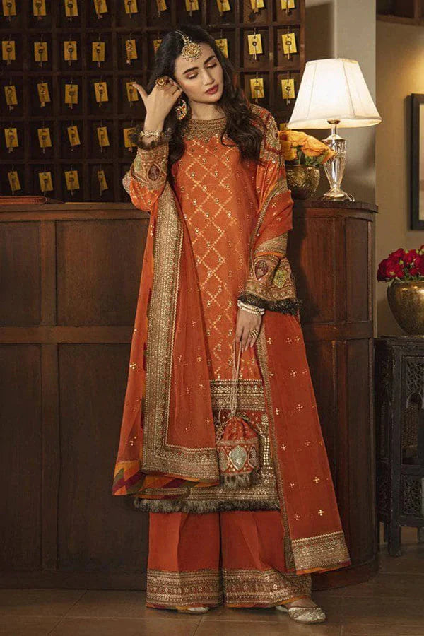 ZARMEEN & EMAAN 3PC LAWN Heavy Embroidered+Handmade Back Bazo Embroidery Dupatta Chiffon Embroidery LC 1001-D1518-NF