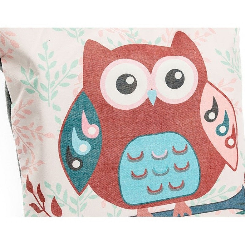 Owl and Flower-Patterned Canvas Tote Bag with Zipper