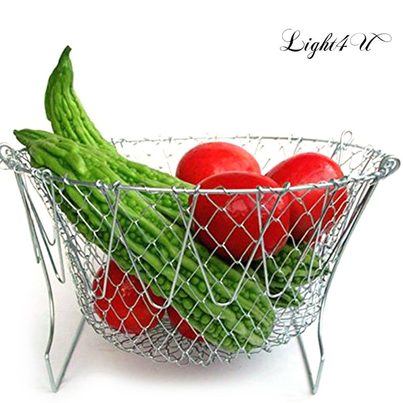 Chef Basket Dry Drain Rack Stainless Steel Multi Function Folding Fruit Basket Kitchen Tool