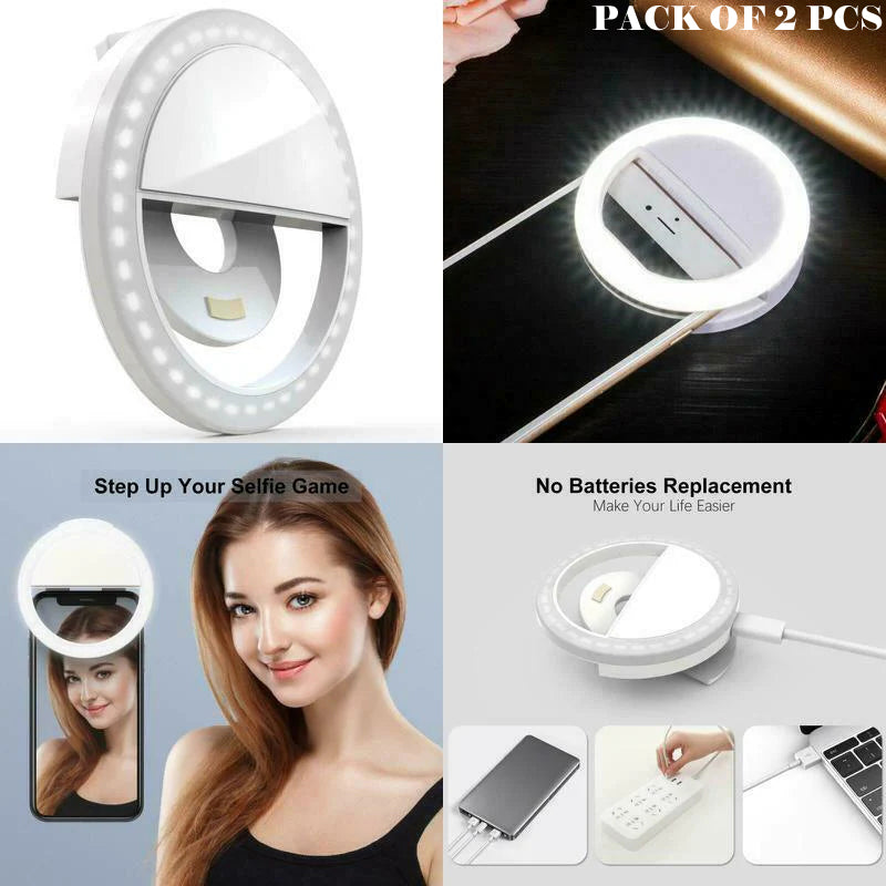 Pack Of 2 Mini Portable USB Rechargeable Selfie Ring Light With 3 Brightness Levels