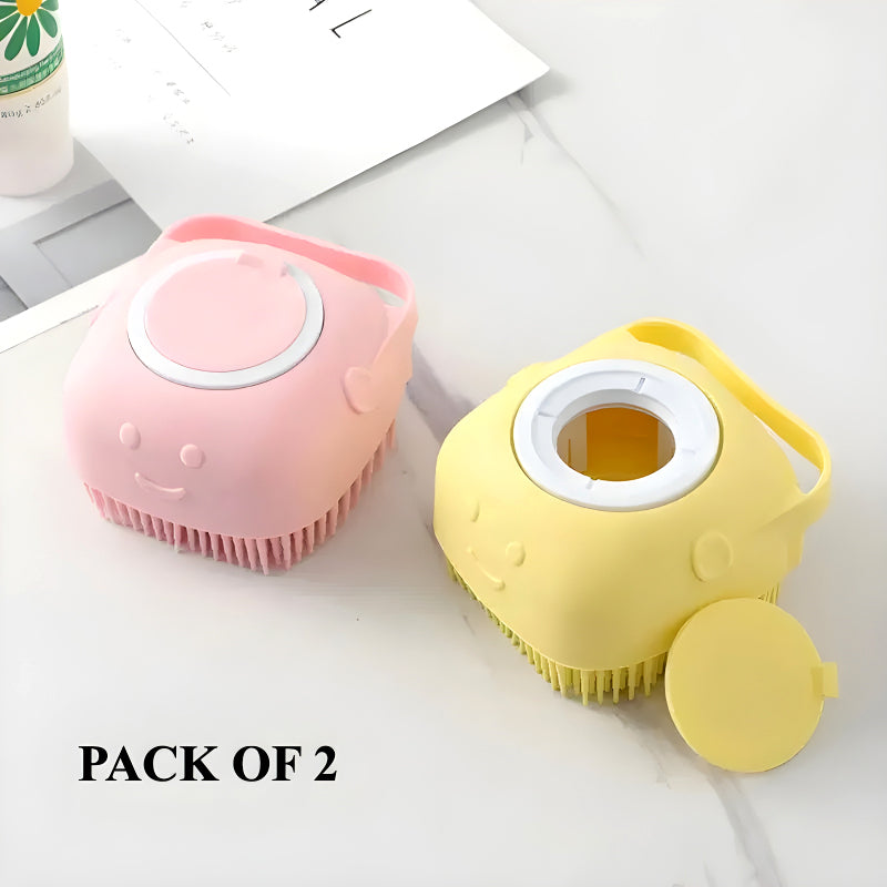 Set of 2 Soft Silicone Massage Bath Brushes with Soap Dispenser and Easy-Clean Design