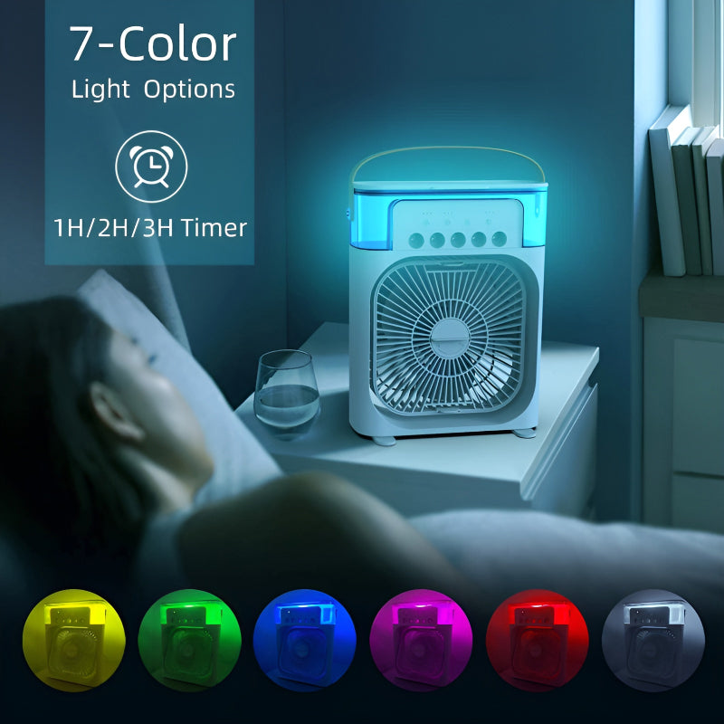 4-In-1 Multi-Functional Portable Air Humidifier Cooling USB Fan With 7-Color Night Light