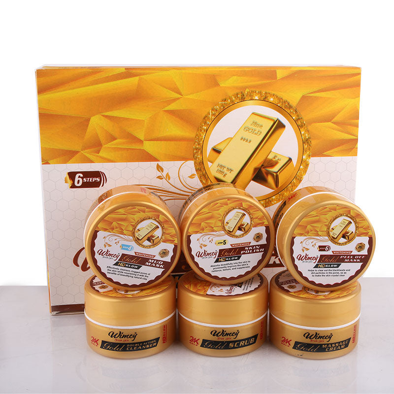 Wimcy Whitening Gold Facial Kit HD Glow 300ML Gold Scrub Gold Massage Cream Gold Peel Off Mask Gold Skin Polish Gold Double Action Cleanser Gold Mud Mask