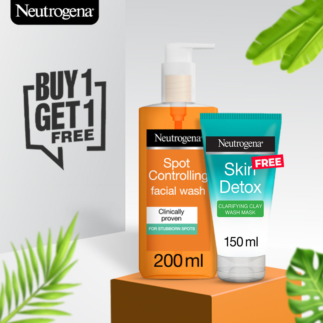 Buy 1 Get 1 Free - Buy Neutrogena Spot Controlling Facial Wash & Skin Detox Clarifying Clay Wash Mask 150ml