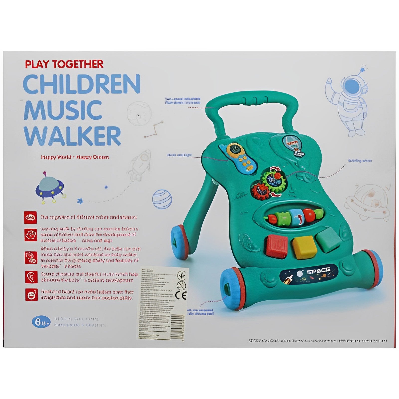 Play Together Children 2 In 1 Music Walker With Rattles, Funny Gears, Melodies And Sorter Cubes