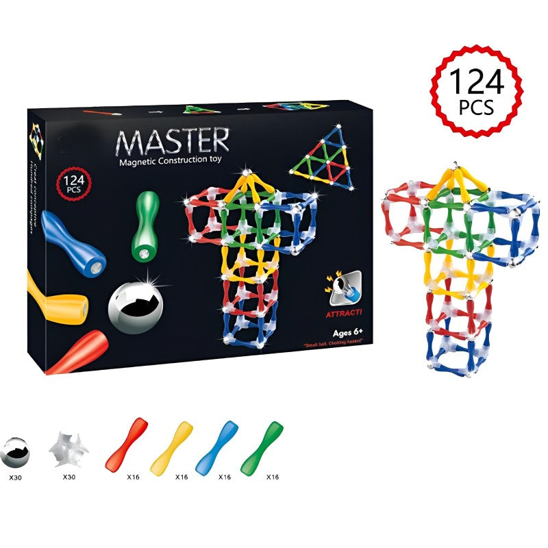 124 Pcs Master 3D Stimulating Magnetic Building Construction Sticks And Balls Set