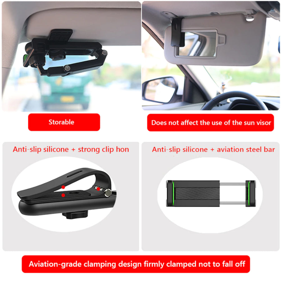 1080 Rotation Car Clip Sun Visor Phone Holder Universal Cell Phone Mount Mobile Clip