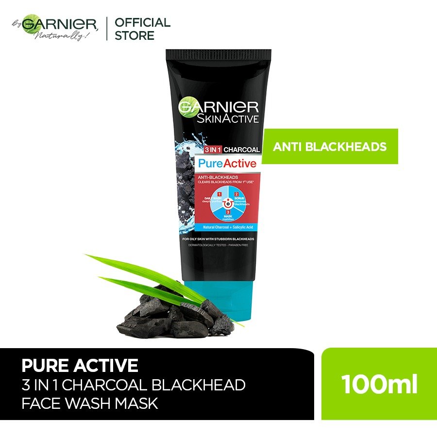 Garnier skinactive 3 in 1 charcoal pure active bleackhead foam 100ml