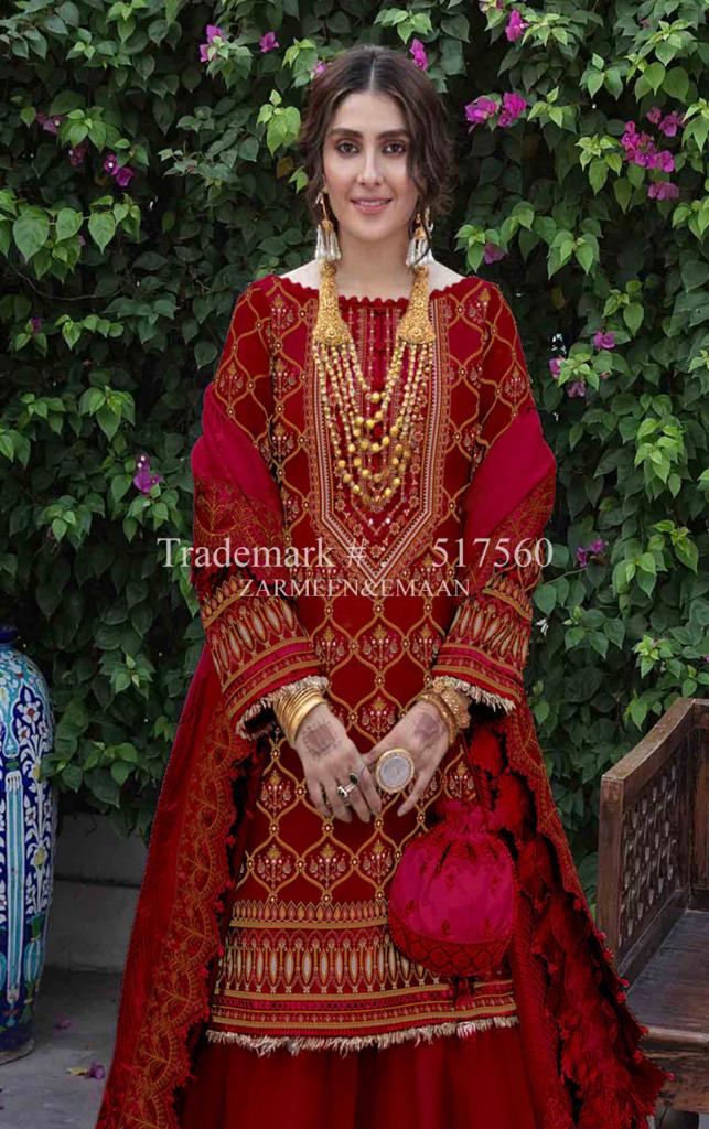 Eman & Zarmeen 3PC Premium Lawn Heavy Embroidered+Handmade Back Bazo Embroidery Dupatta Chiffon Embroidery LC 971-D1518-NF