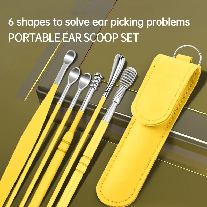 6pcs/set Ear Cleaner Wax Removal Stainless Steel Ear Wax Pickers Ear Cleaning Tools Spoon Earwax Remover Beauty Health Earpick