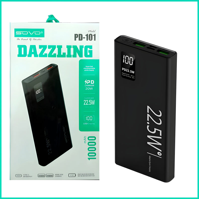 SOVO PD-101 Dazzling 10000mAh LED Display Portable Charger Power Bank