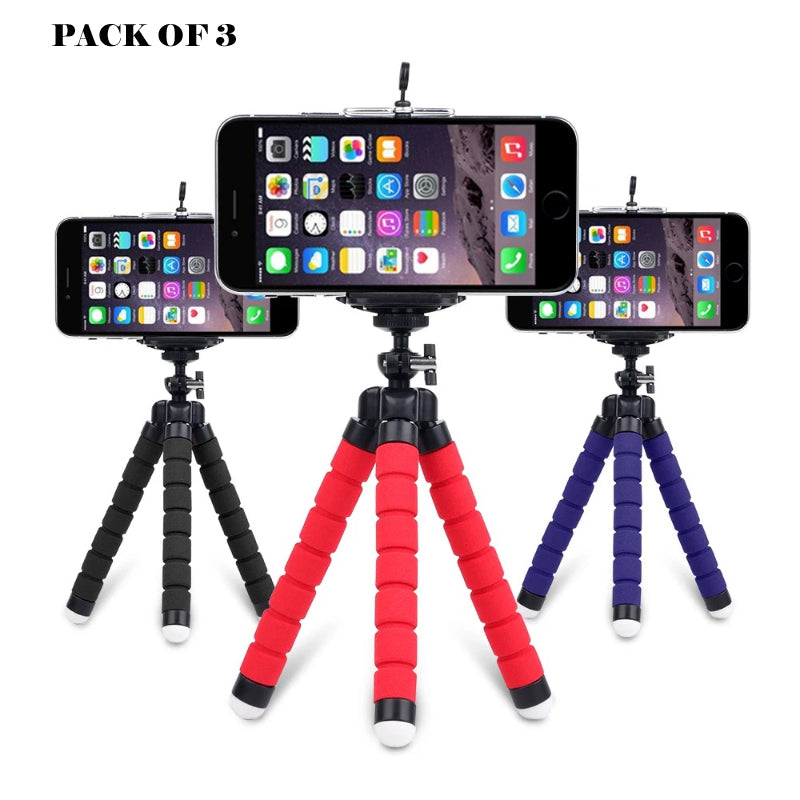 Pack Of 3 Portable Flexible Sponge Adjustable Octopus Tripod Phone Stands