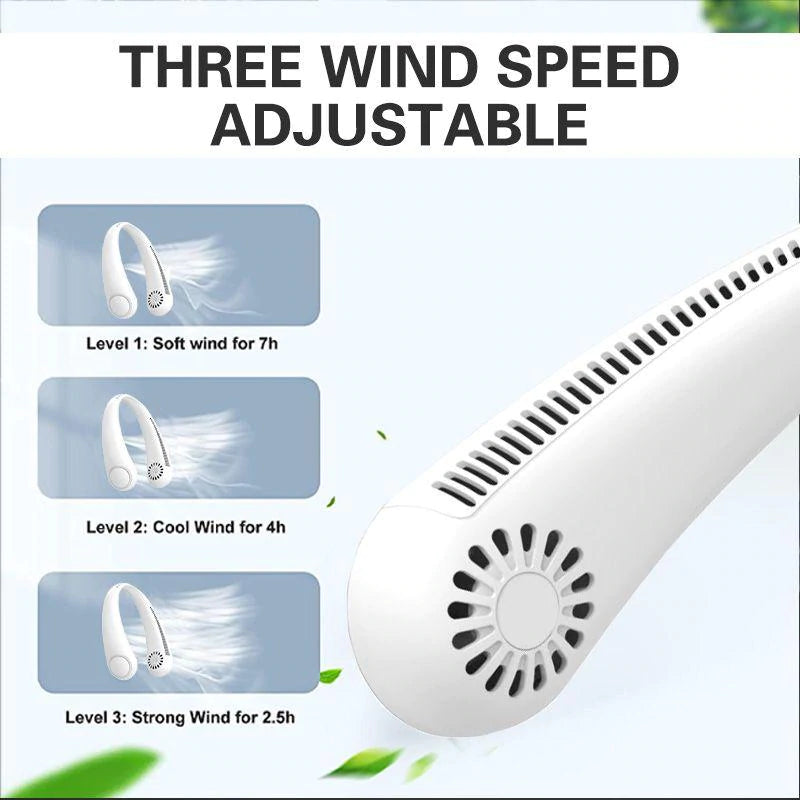 Mini Portable USB Rechargeable Leafless Hanging Neck Fan With 360° Airflow