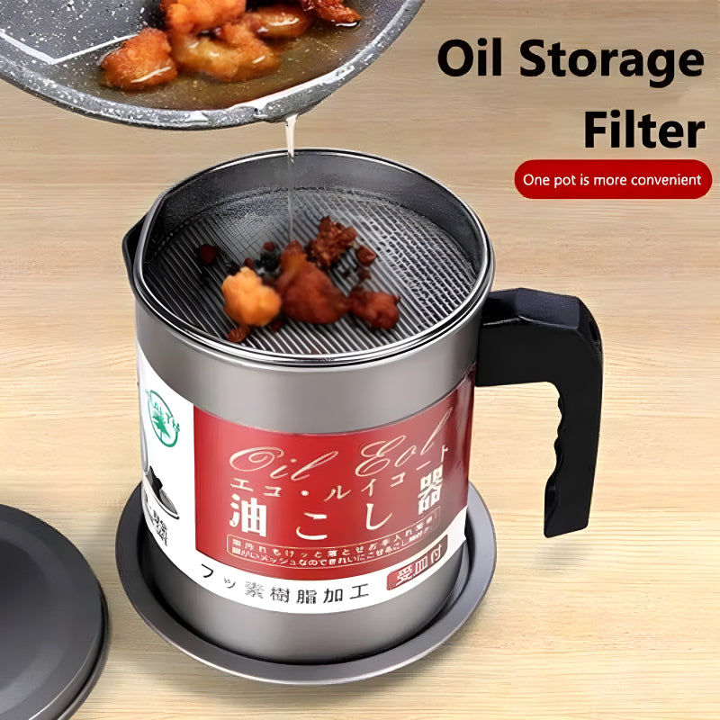 Stainless Steel 1.4-Liter Cooking Oil Strainer Pot with Filter and Thick Chassis for Efficient Grease Filtration