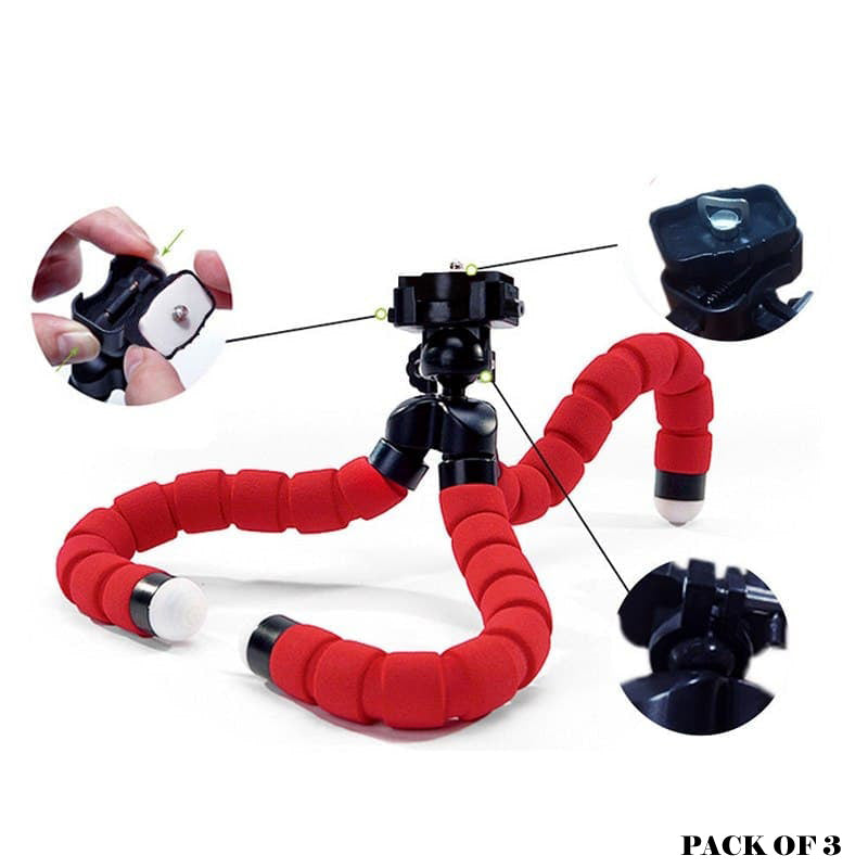 Pack Of 3 Portable Flexible Sponge Adjustable Octopus Tripod Phone Stands