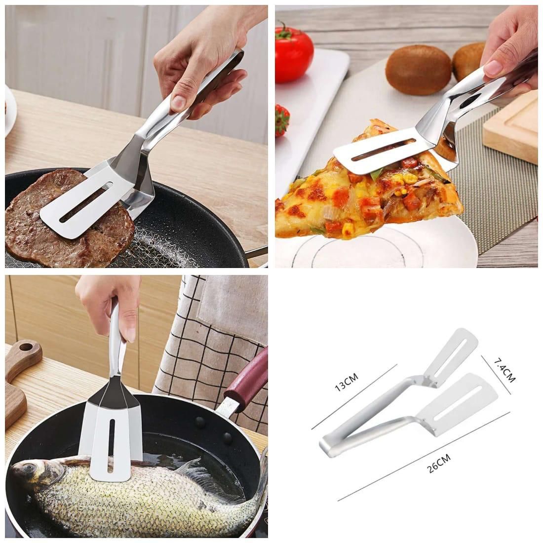 3-in-1 Cooking Double Sided Spatula Steel Tong