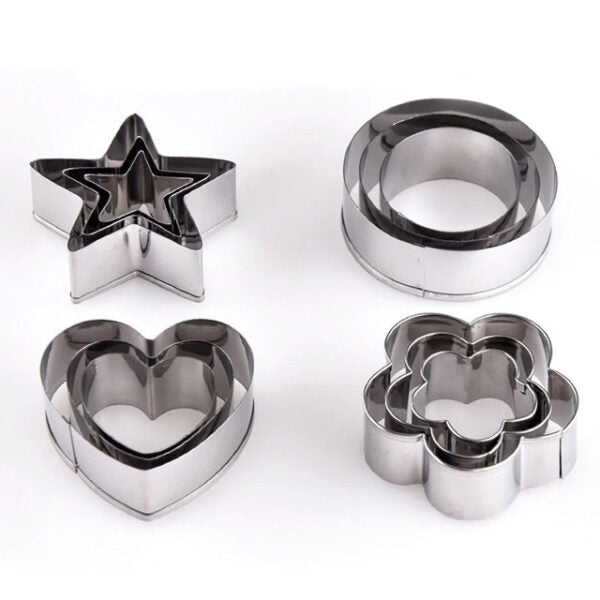 12 Pcs Set Stainless Steel Cookies Cutter Biscuit Diy Mold Star Heart Round Flower Shape Mould Baking Tools