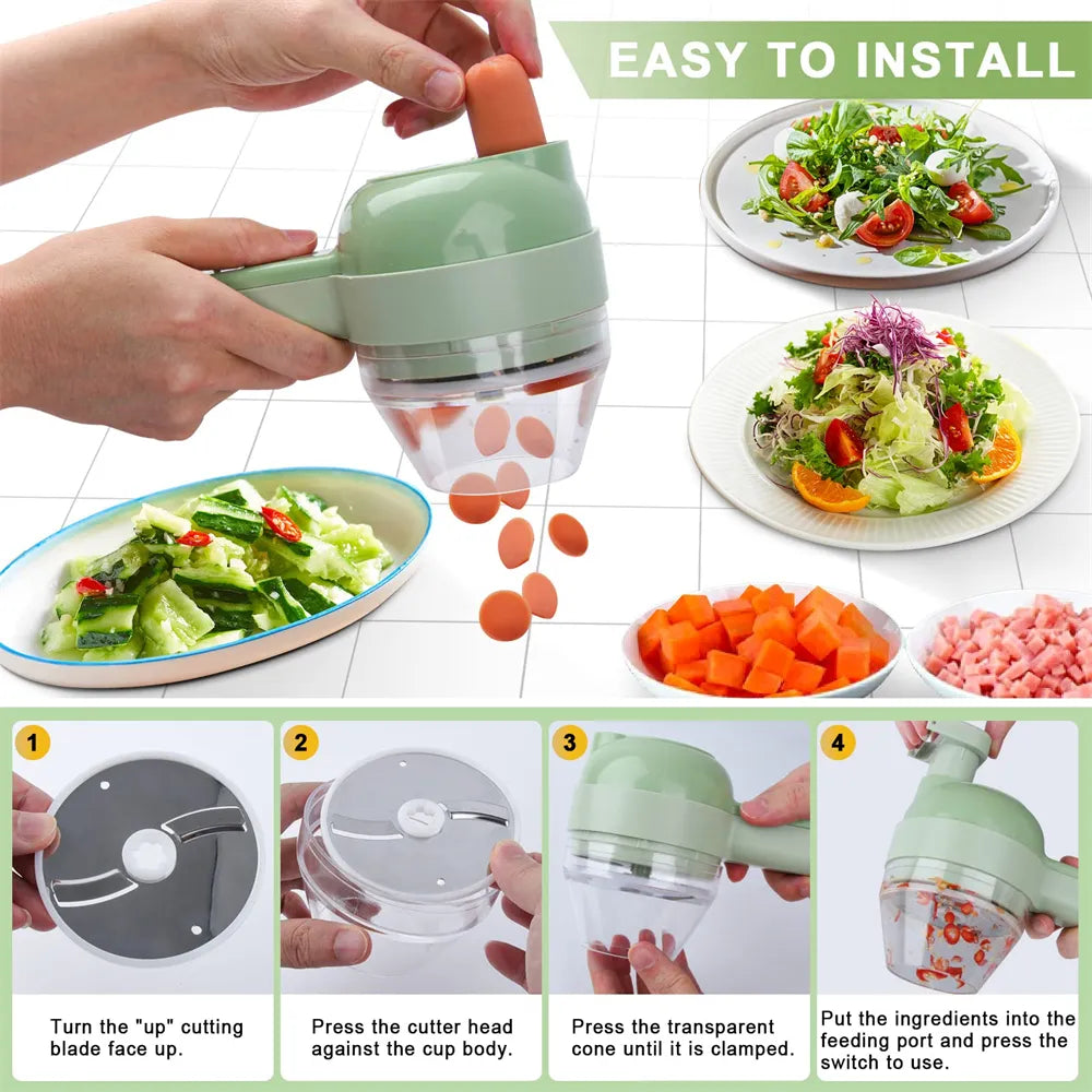 4 in 1 Handheld Electric Vegetable Slicer USB Rechargeable Portable Food Processor Garlic Chili Onion Celery Ginger Meat Chopper