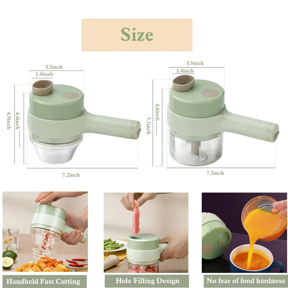 4 in 1 Handheld Electric Vegetable Slicer USB Rechargeable Portable Food Processor Garlic Chili Onion Celery Ginger Meat Chopper