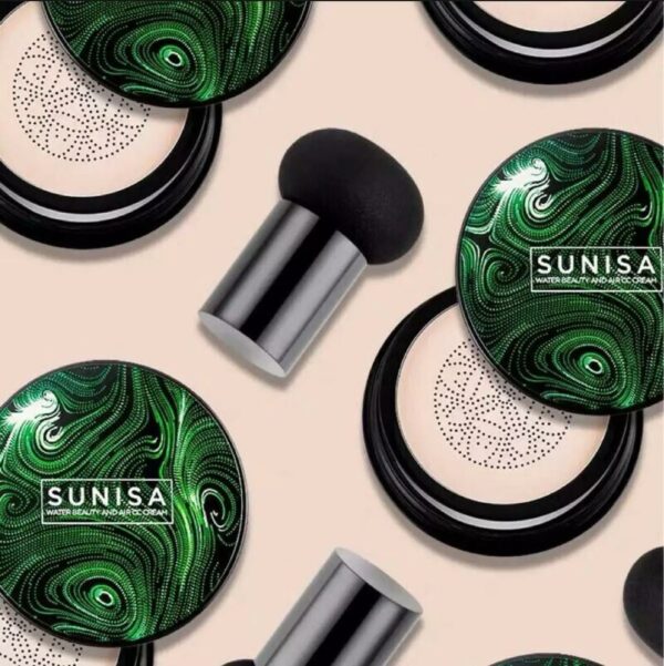 SUNISA Waterproof Mushroom Head Air Cushion BB CC Cream: Moisturizing Liquid Foundation Base with Sponge