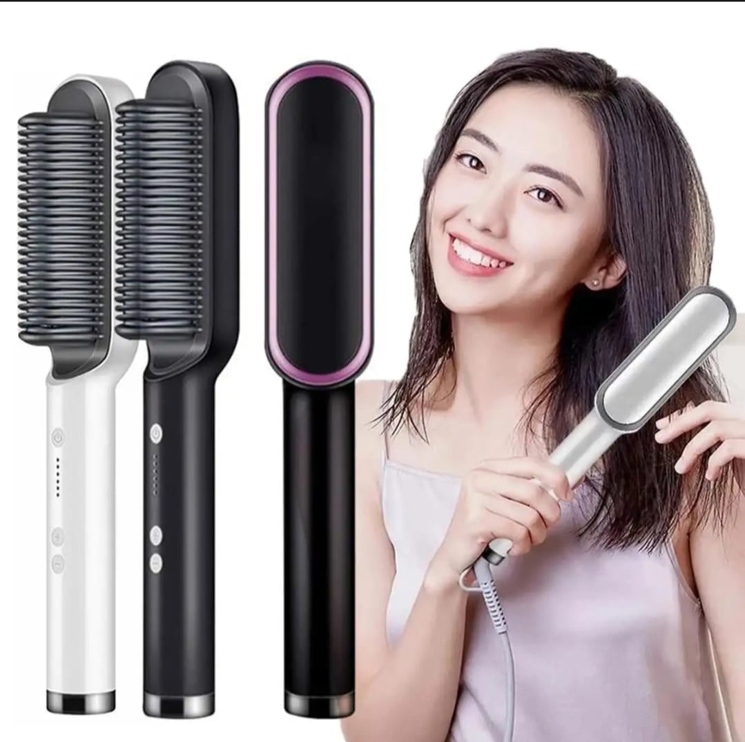 Electric Hair Straightening Brush For Women- 39 Seconds Quick Heat, 5 Settings, Auto Shut Off