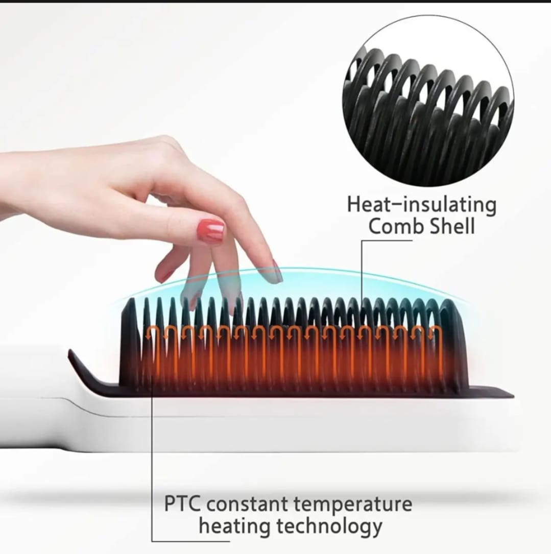 Electric Hair Straightening Brush For Women- 39 Seconds Quick Heat, 5 Settings, Auto Shut Off